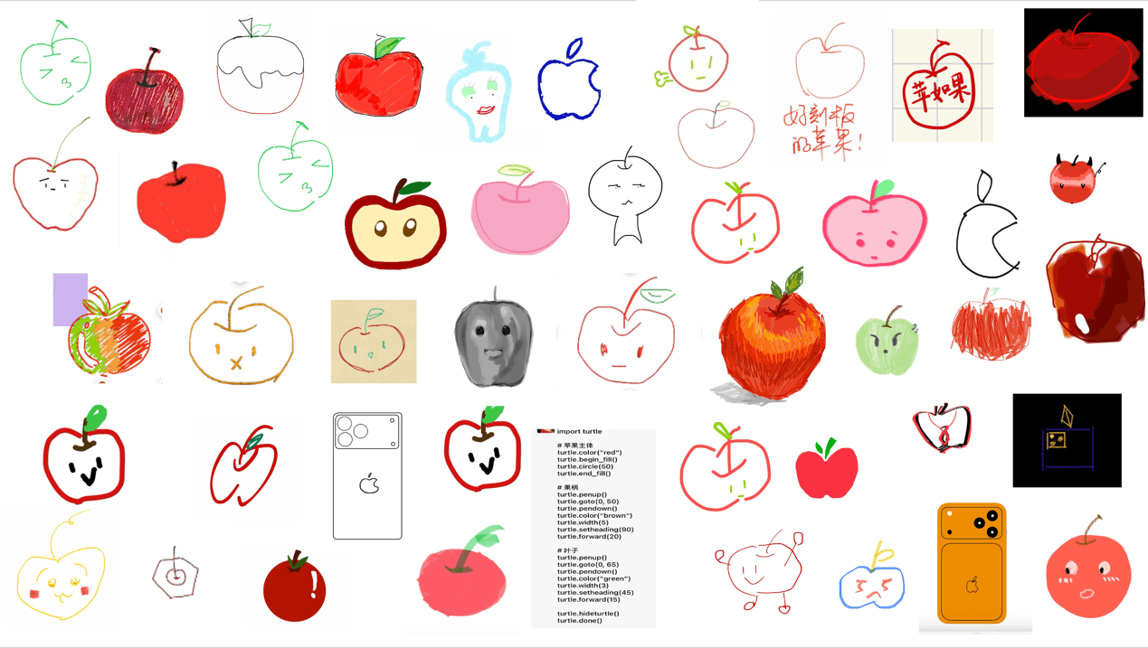 Student creative projects — apple drawings collage